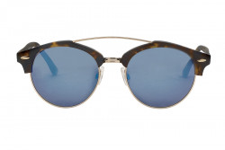 Kristian Olsen Sonnenbrille blaue, verspiegelte Gläser, Rahmen braun, gold, Horn-Optik