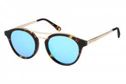 Kristian Olsen Sonnenbrille blaue, graue, verspiegelte Gläser, Rahmen braun, gold, Horn-Optik